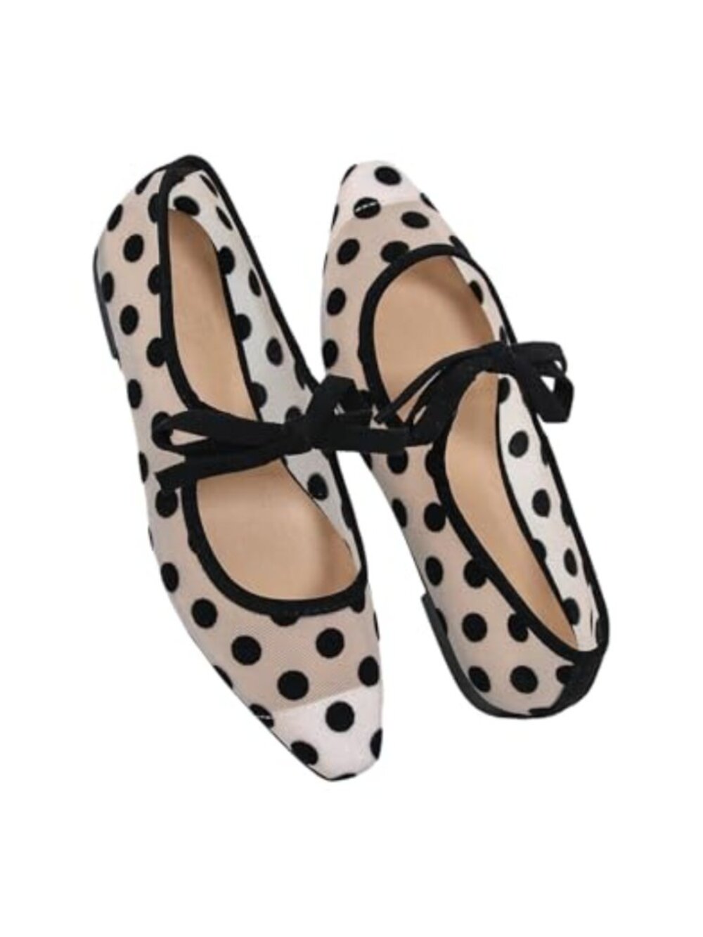 Women's Polka Dots Mesh Ballet Flats Pointed Toe Slip On Ballerina Shoes